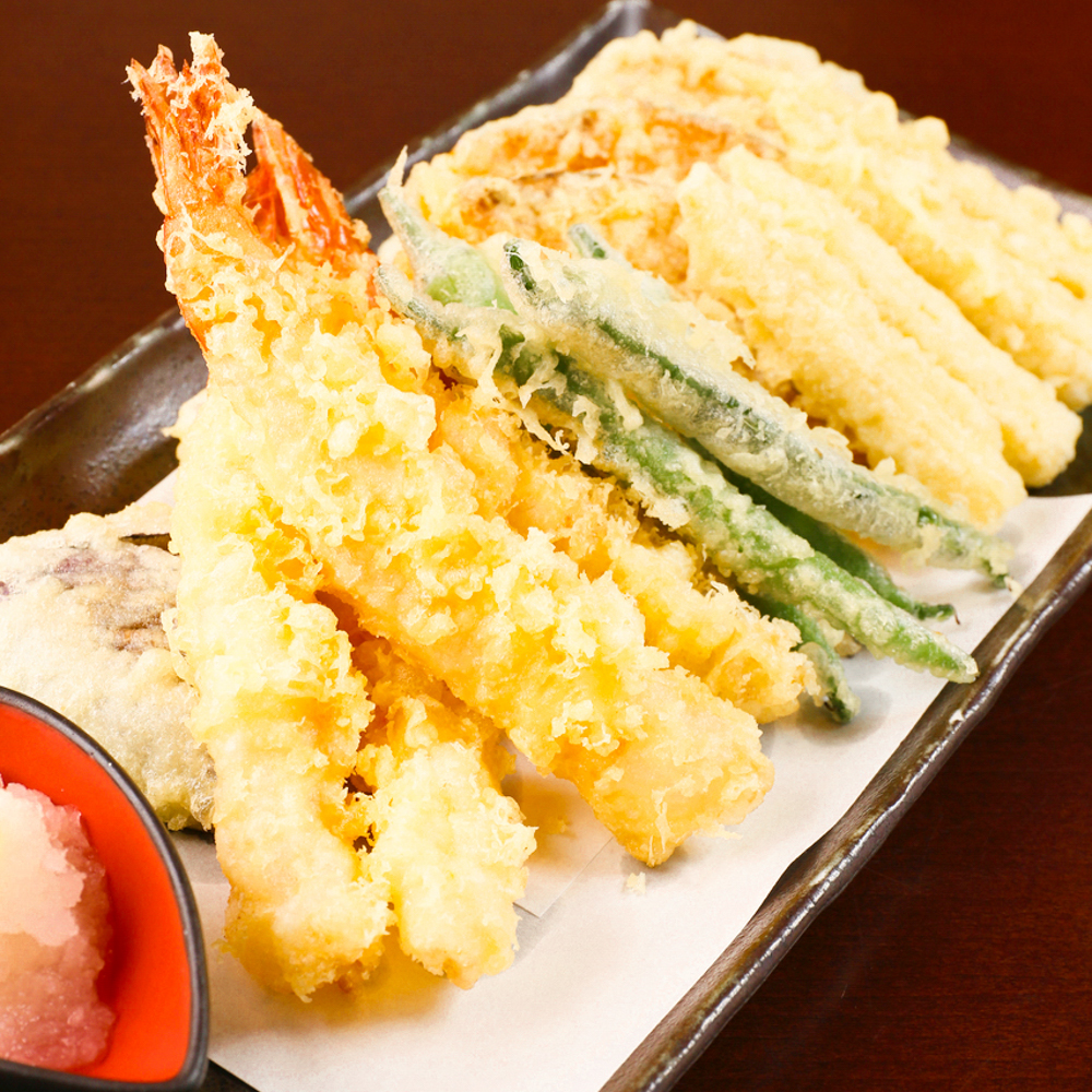 大海老と夏野菜の天婦羅盛り五種