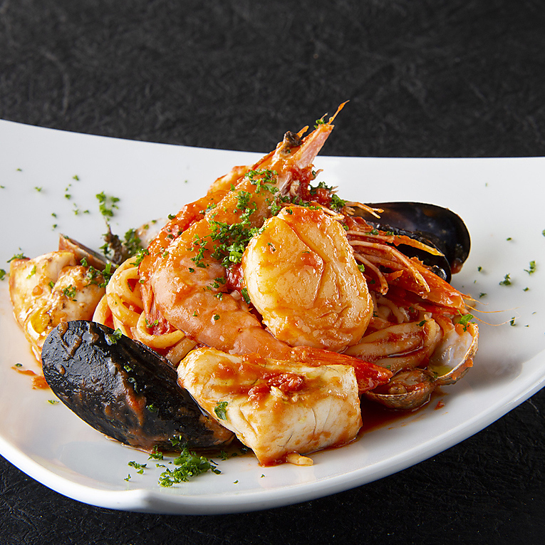 Mediterranean style seafood pasta